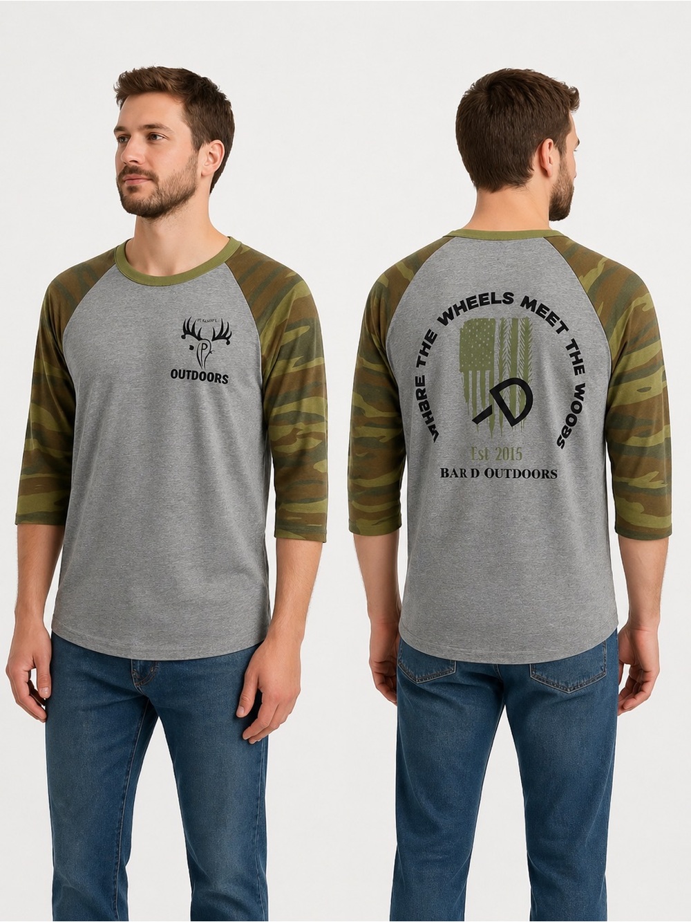 Alternative Bar D Outdoors Camo Raglan Graphic Tee 3/4 Sleeve XL